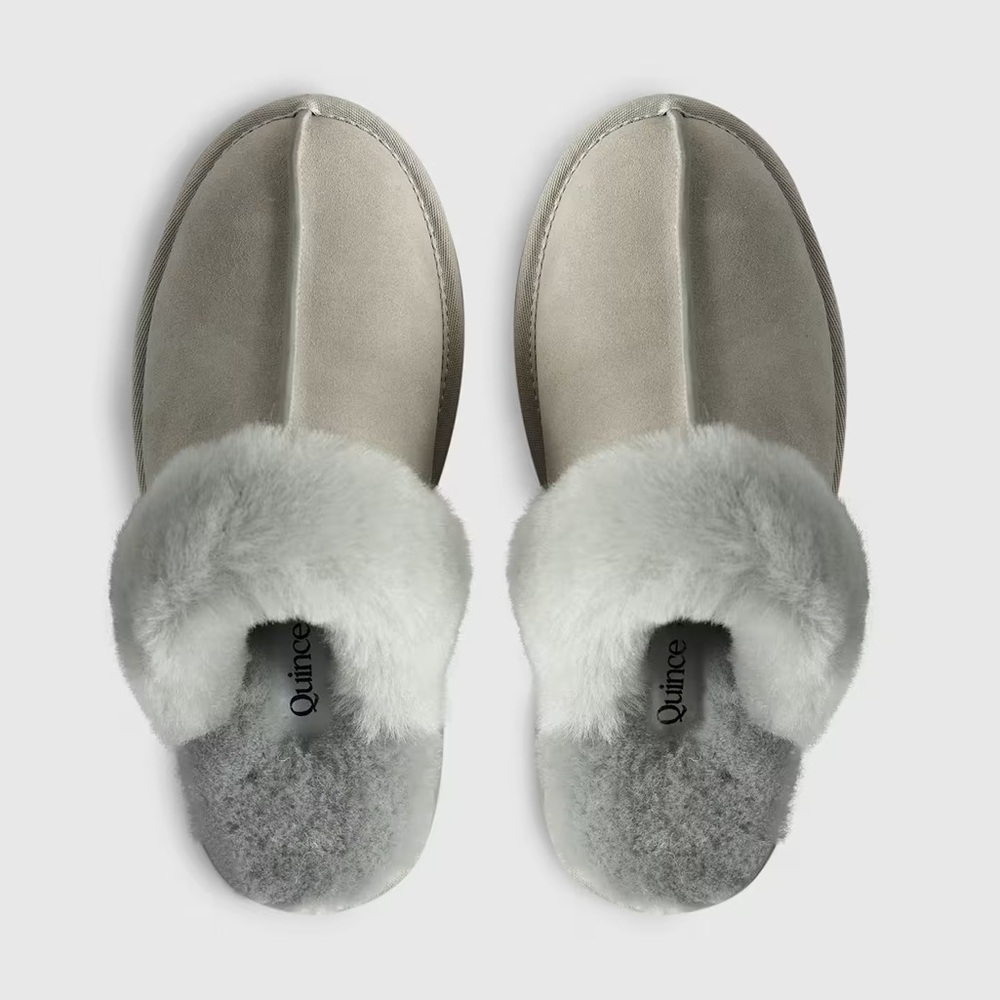 Quince Women's Cozy Grey Shearling Slippers
